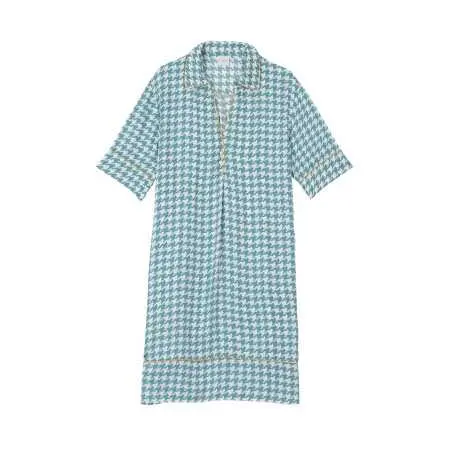 Houndstooth Check shirt in 100% viscose COCOTTE 705 blue