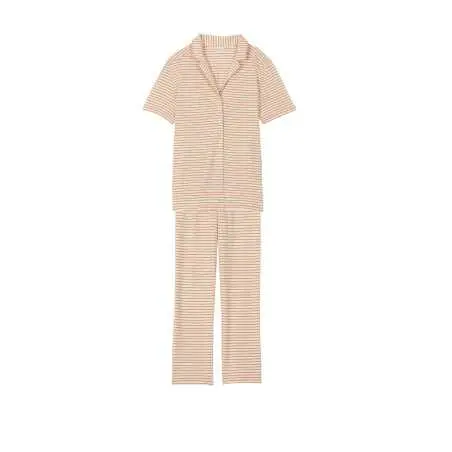 Pyjama boutonné rayé en coton et modal FRUTTI 706 mandarine  | Lingerie le Chat