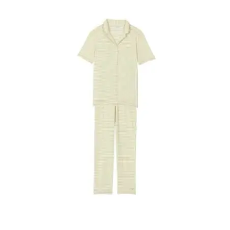 Pyjama boutonné rayé en coton et modal FRUTTI 706 anis  | Lingerie le Chat