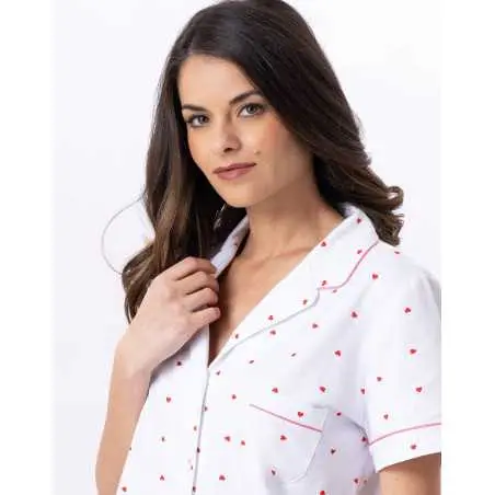 Pyjama pantacourt boutonné en coton AMORE 706 blanc  | Lingerie le Chat
