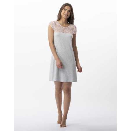 Nightshirt ANNAH 701 jersey and lace mottled grey | Lingerie le Chat