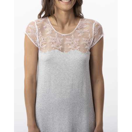 Nightshirt ANNAH 701 jersey and lace mottled grey | Lingerie le Chat