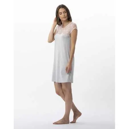 Nightshirt ANNAH 701 jersey and lace mottled grey | Lingerie le Chat
