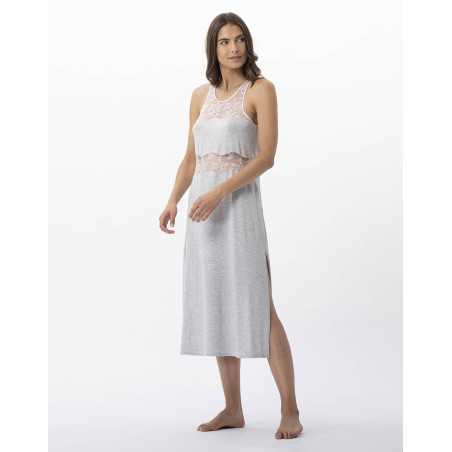 Long nightshirt ANNAH 717 mottled grey jersey and lace | Lingerie le Chat