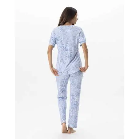 Printed 7/8° pyjamas in viscose elastane VICTORIA 702 sky | Lingerie le Chat