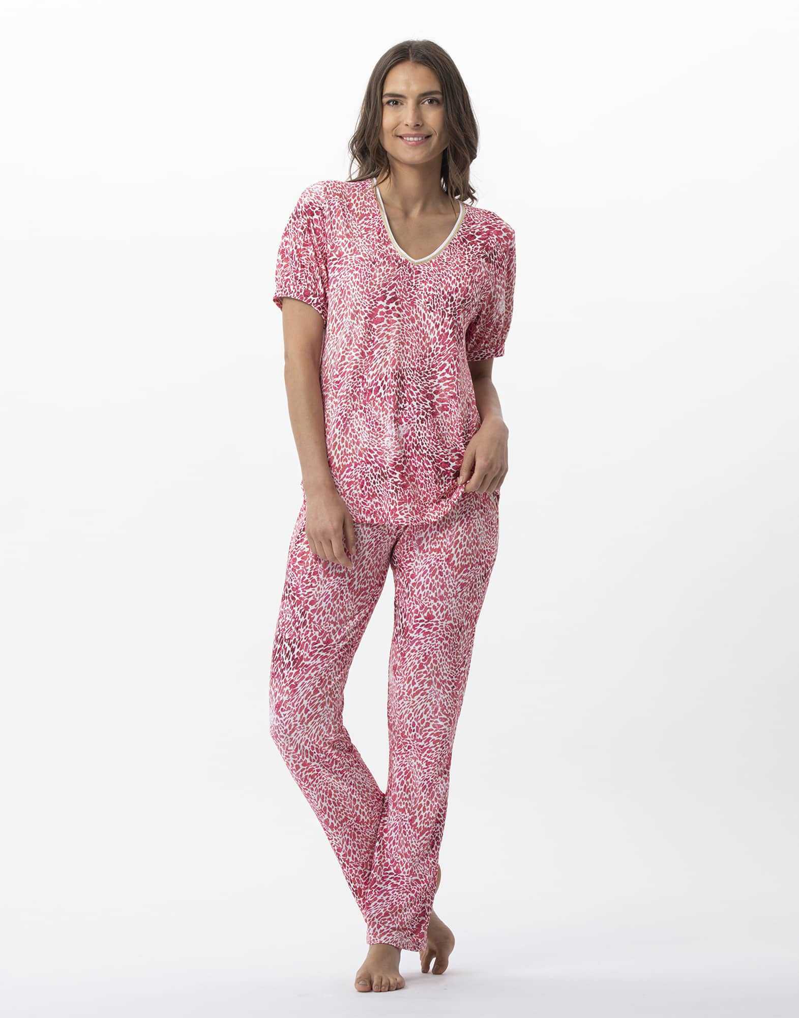 Pyjama 7/8° imprimé en viscose élasthanne VICTORIA 702 fraise  | Lingerie le Chat
