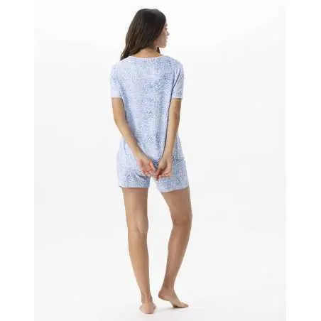Pyjama short imprimé en viscose élasthanne VICTORIA 700 ciel  | Lingerie le Chat