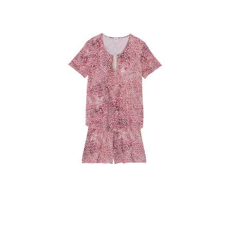 Pyjama short imprimé en viscose élasthanne VICTORIA 700 fraise  | Lingerie le Chat