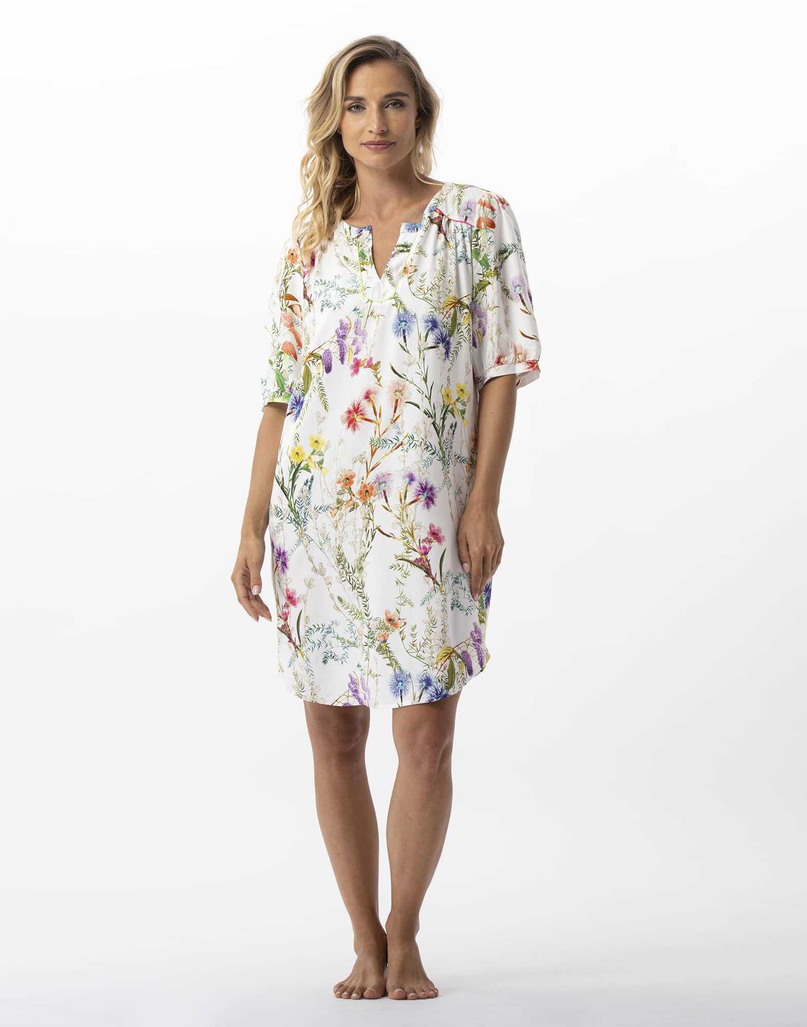 Chemise de nuit imprimée fleurs en 100% viscose RIVIERA 701 multico  | Lingerie le Chat