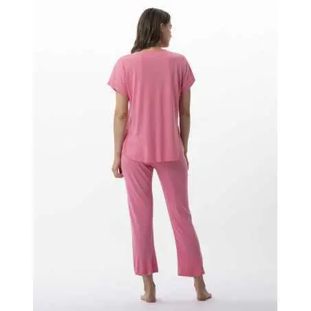 Pyjama pantacourt en coton modal RIVIERA 702 fraise  | Lingerie le Chat