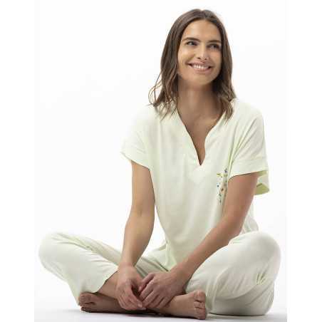 Pyjama pantacourt en coton modal RIVIERA 702 anis  | Lingerie le Chat