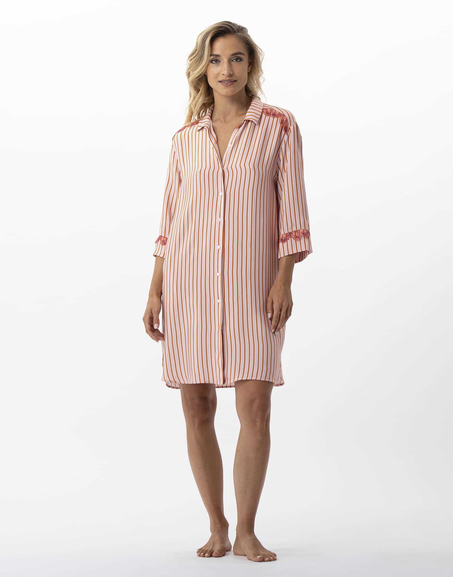 Striped nightshirt  in 100% viscose BIRKIN 705 dragee | Lingerie le Chat