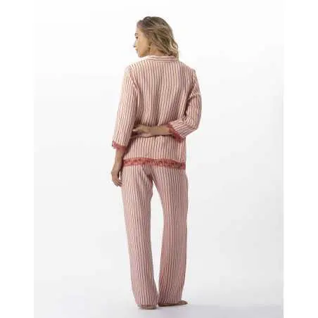 Striped buttoned pyjamas in 100% viscose BIRKIN 706 dragee | Lingerie le Chat