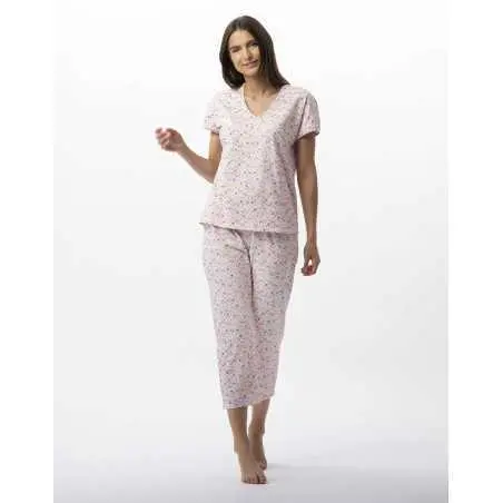 Pyjama pantacourt en coton ANGIE 702 multico  | Lingerie le Chat