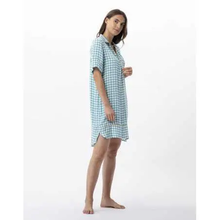 Houndstooth Check shirt in 100% viscose COCOTTE 705 blue