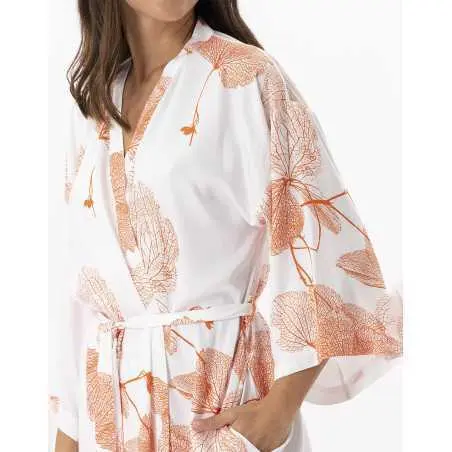 Kimono with plant pattern in 100% viscose GINKGO 760 tangerine | Lingerie le Chat