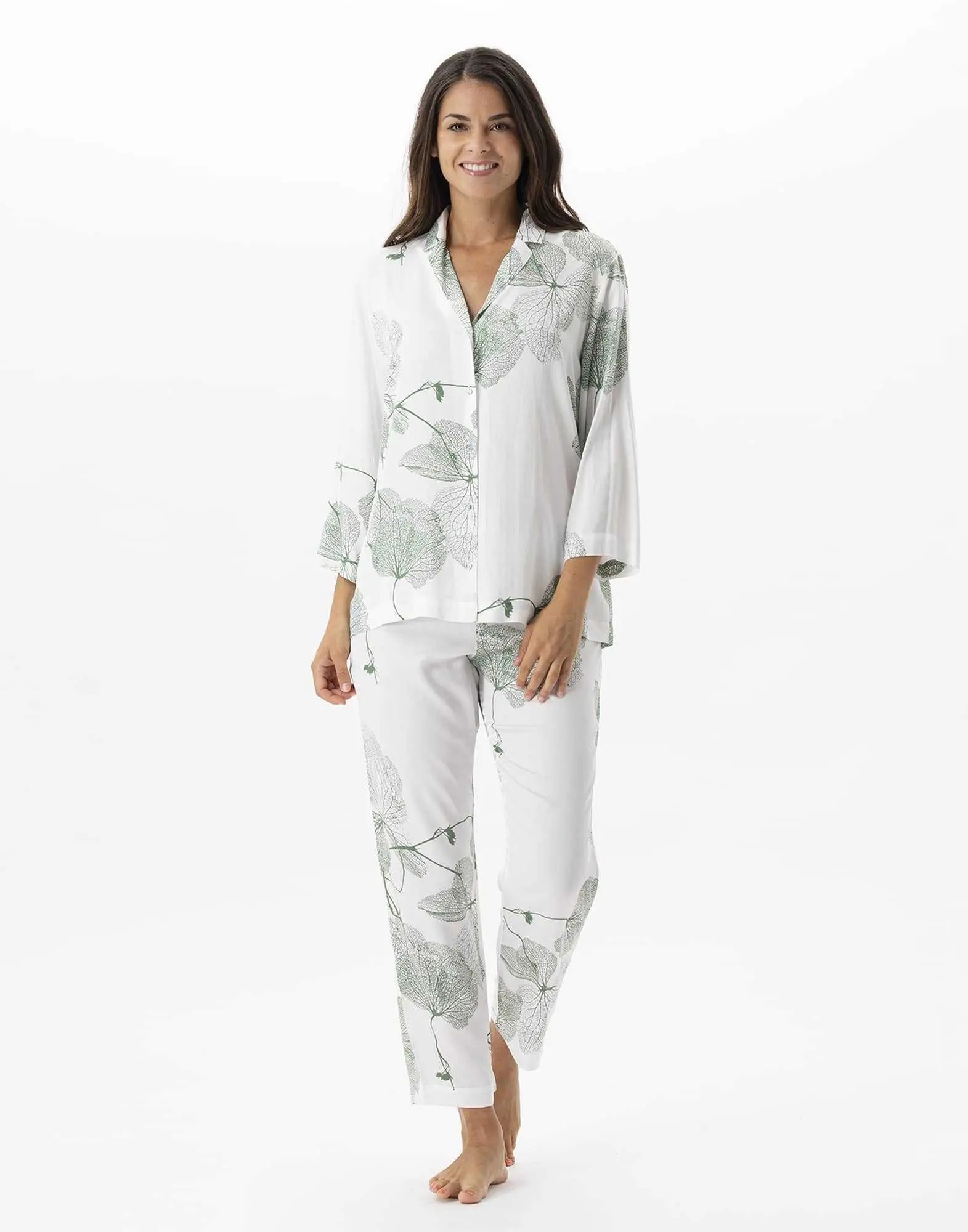 Buttoned pyjamas with plant...
