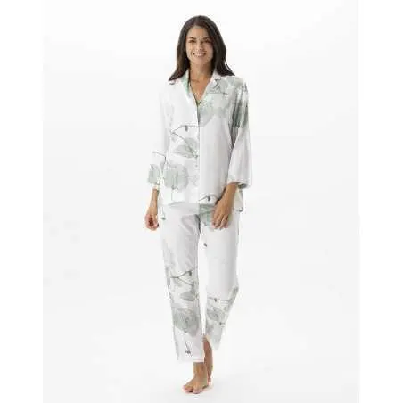 Pyjama boutonné motif végétal en 100% viscose GINKGO 706 kaki