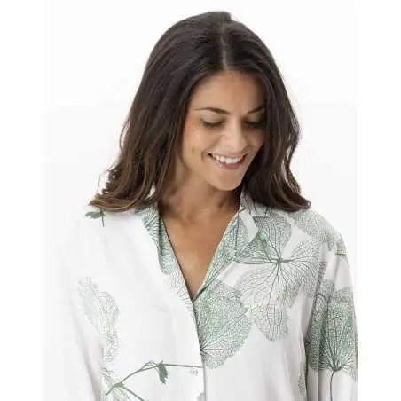 Pyjama boutonné motif végétal en 100% viscose GINKGO 706 kaki