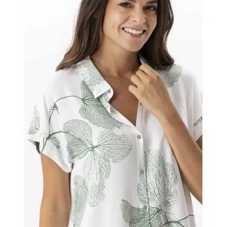 Shirt with plant pattern in 100% viscose GINKGO 705 khaki | Lingerie le Chat