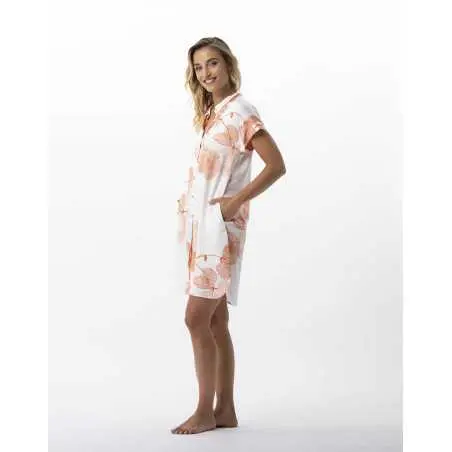Shirt with plant pattern in 100% viscose GINKGO 705 tangerine | Lingerie le Chat