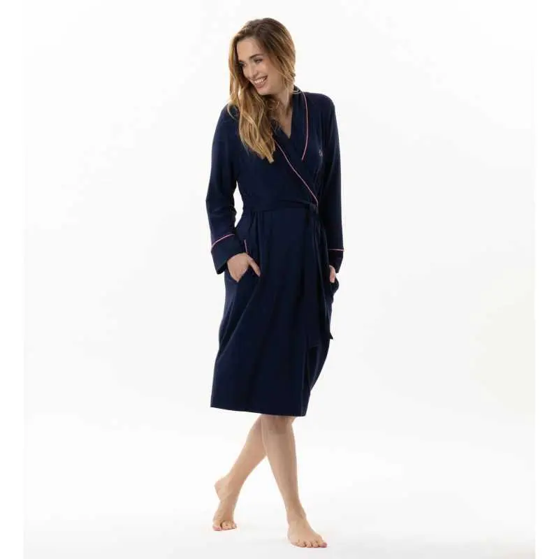 Fleece dressing gown YOGA 760 navy | Lingerie le Chat