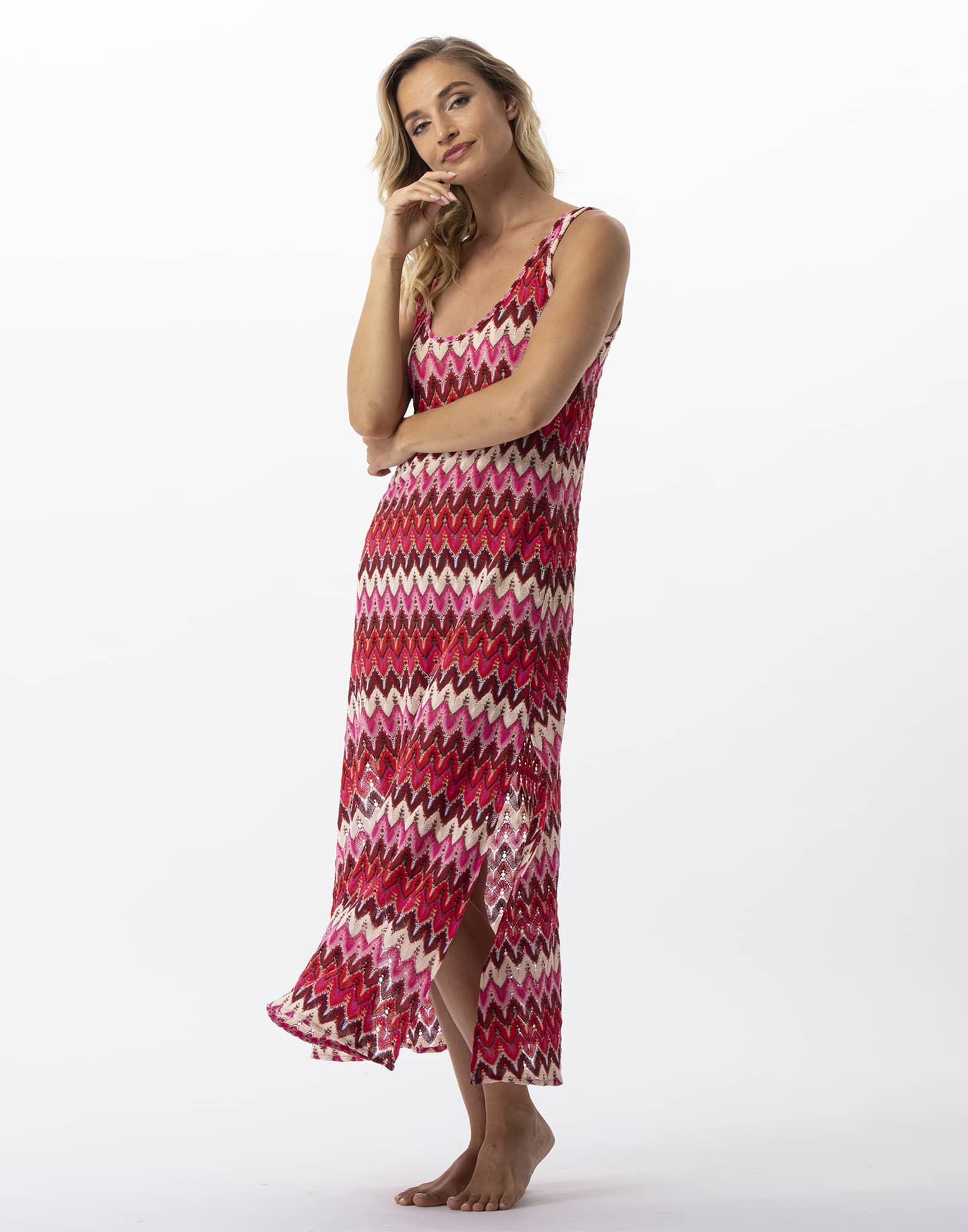 Long mesh knit dress BAHIA 741 multico pink