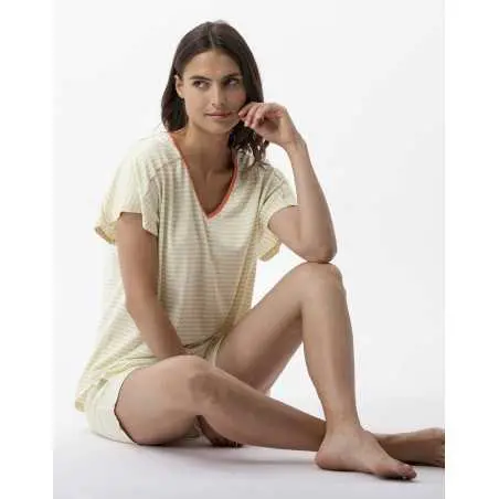 Pyjama short rayé en coton et modal FRUTTI 700 anis  | Lingerie le Chat