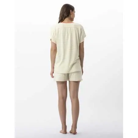 Pyjama short rayé en coton et modal FRUTTI 700 anis  | Lingerie le Chat