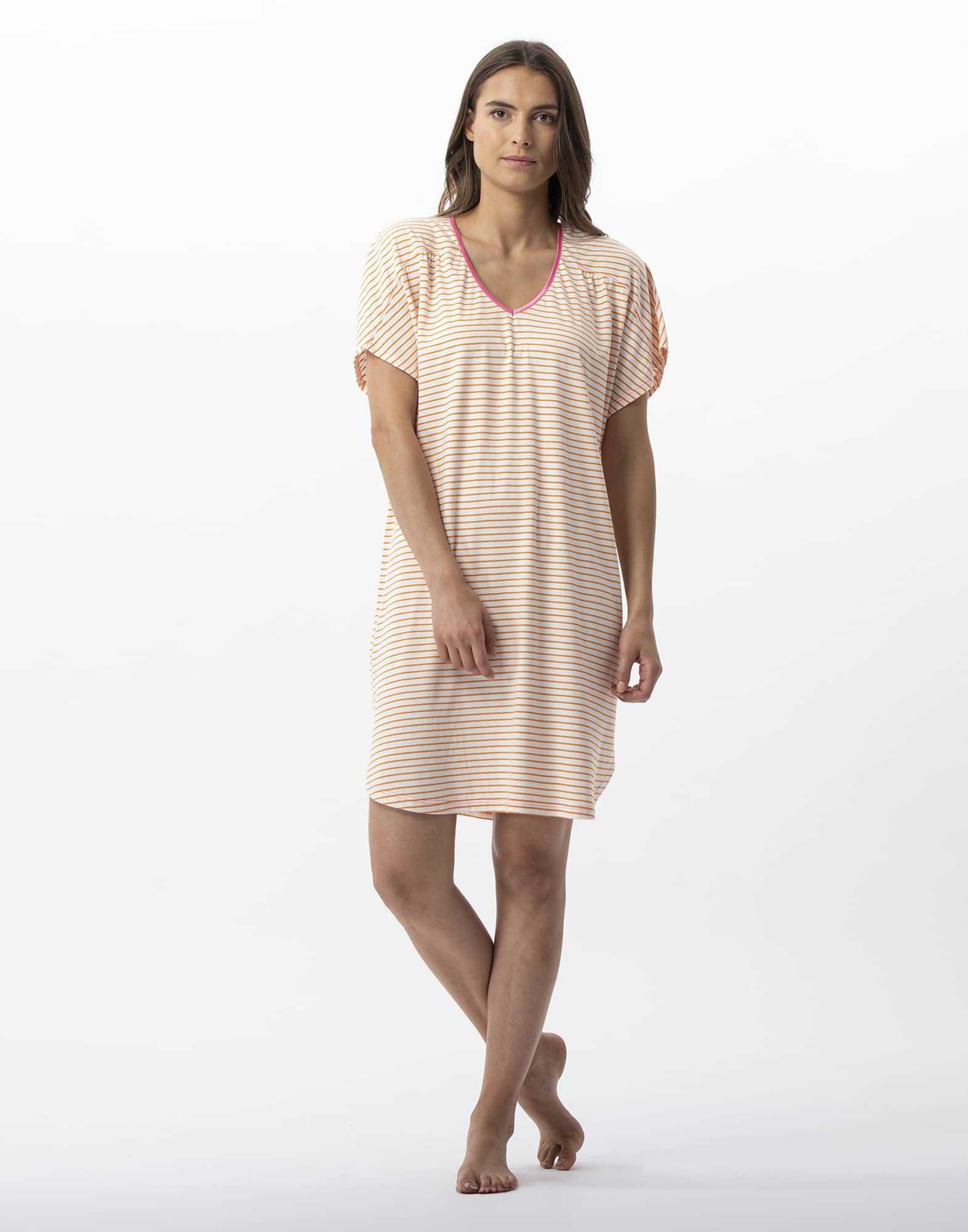 Striped nightshirt in cotton and modal FRUTTI 701 tangerine | Lingerie le Chat