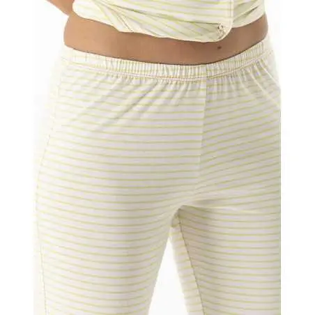 Striped buttoned pyjamas in cotton and modal FRUTTI 706 green anise | Lingerie le Chat