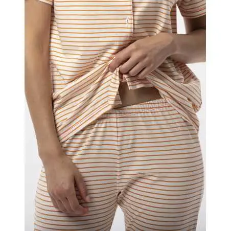 Striped buttoned pyjamas in cotton and modal FRUTTI 706 tangerine | Lingerie le Chat