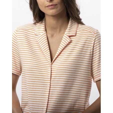 Striped buttoned pyjamas in cotton and modal FRUTTI 706 tangerine | Lingerie le Chat