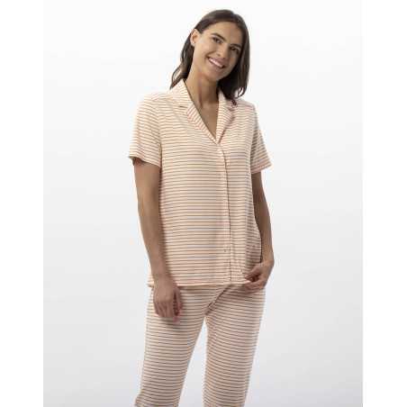Striped buttoned pyjamas in cotton and modal FRUTTI 706 tangerine | Lingerie le Chat