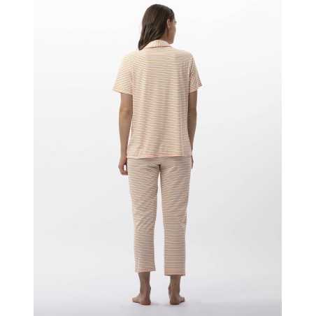 Striped buttoned pyjamas in cotton and modal FRUTTI 706 tangerine | Lingerie le Chat