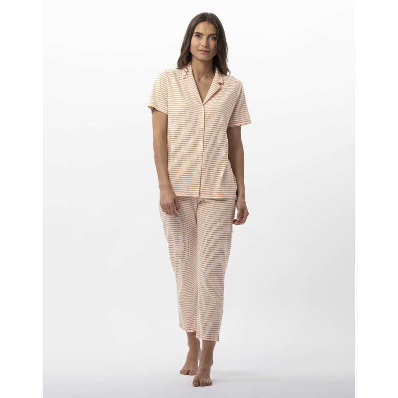 Striped buttoned pyjamas in cotton and modal FRUTTI 706 tangerine | Lingerie le Chat