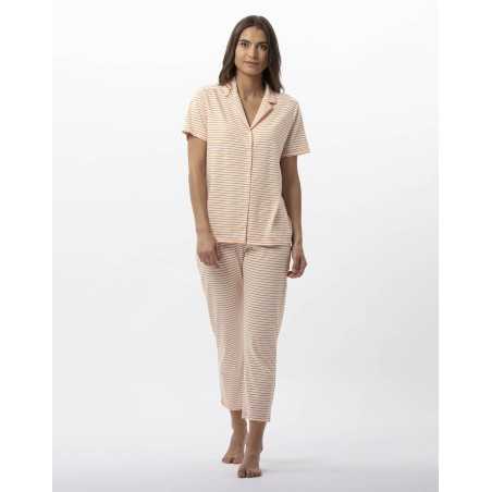 Striped buttoned pyjamas in cotton and modal FRUTTI 706 tangerine | Lingerie le Chat