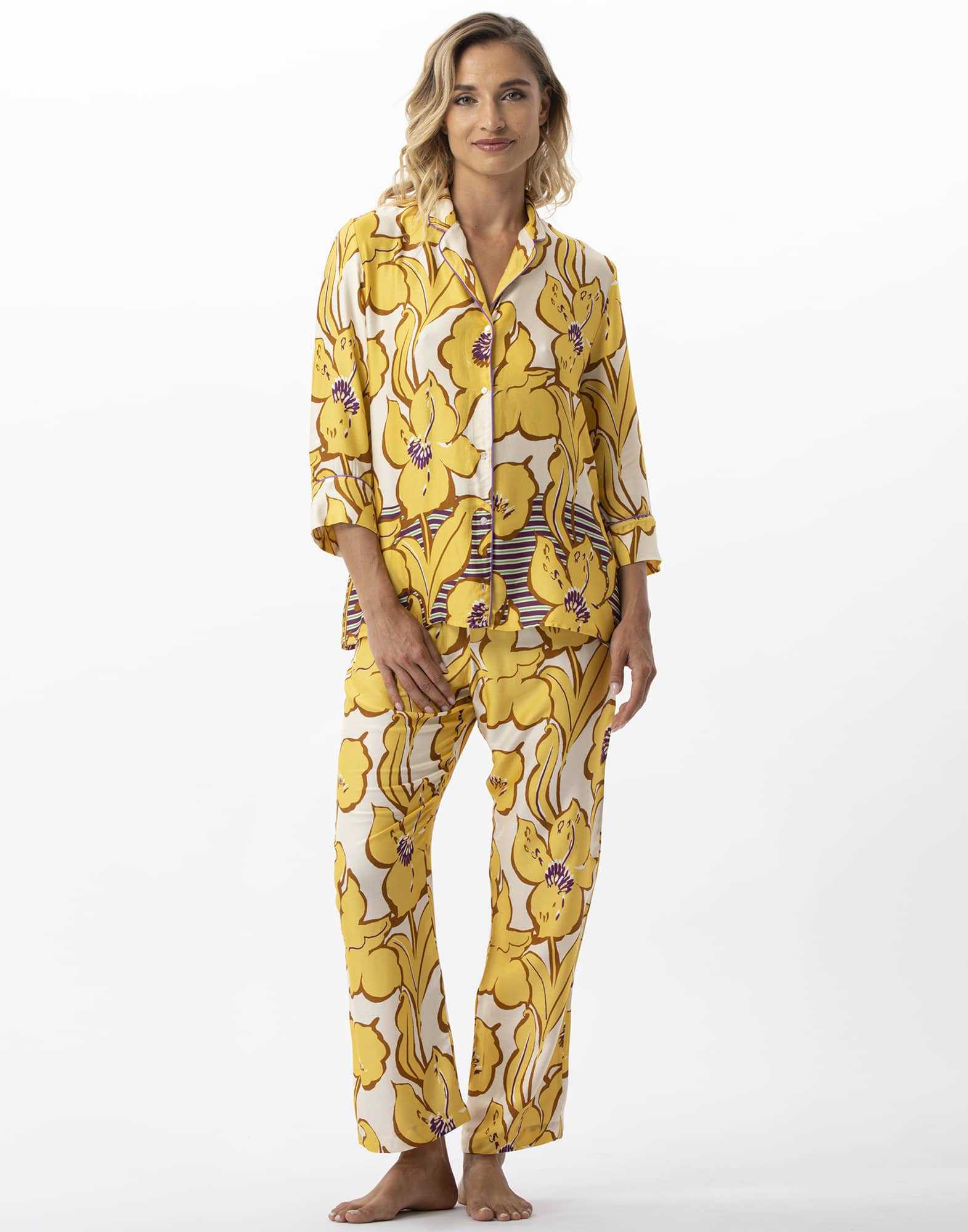 Flower print button-down pyjamas in 100% viscose NÉROLI 706 multico | Lingerie le Chat