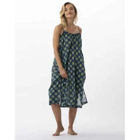 Polka dot printed dress in 100% cotton RIVA 740 green | Lingerie le Chat