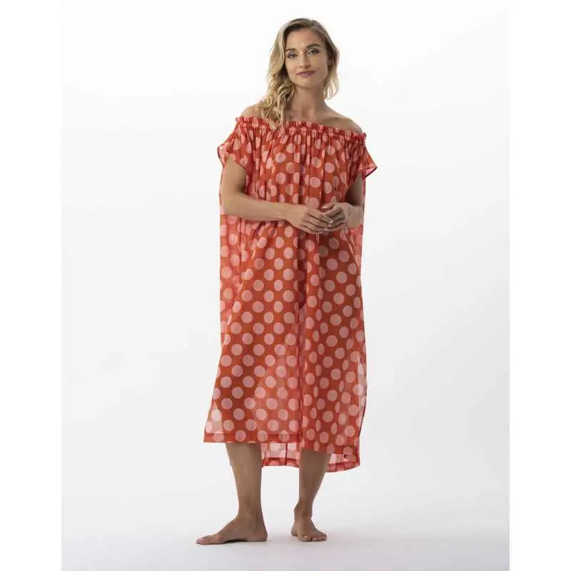 Polka dot printed kaftan in 100% cotton RIVA 741 pink | Lingerie le Chat