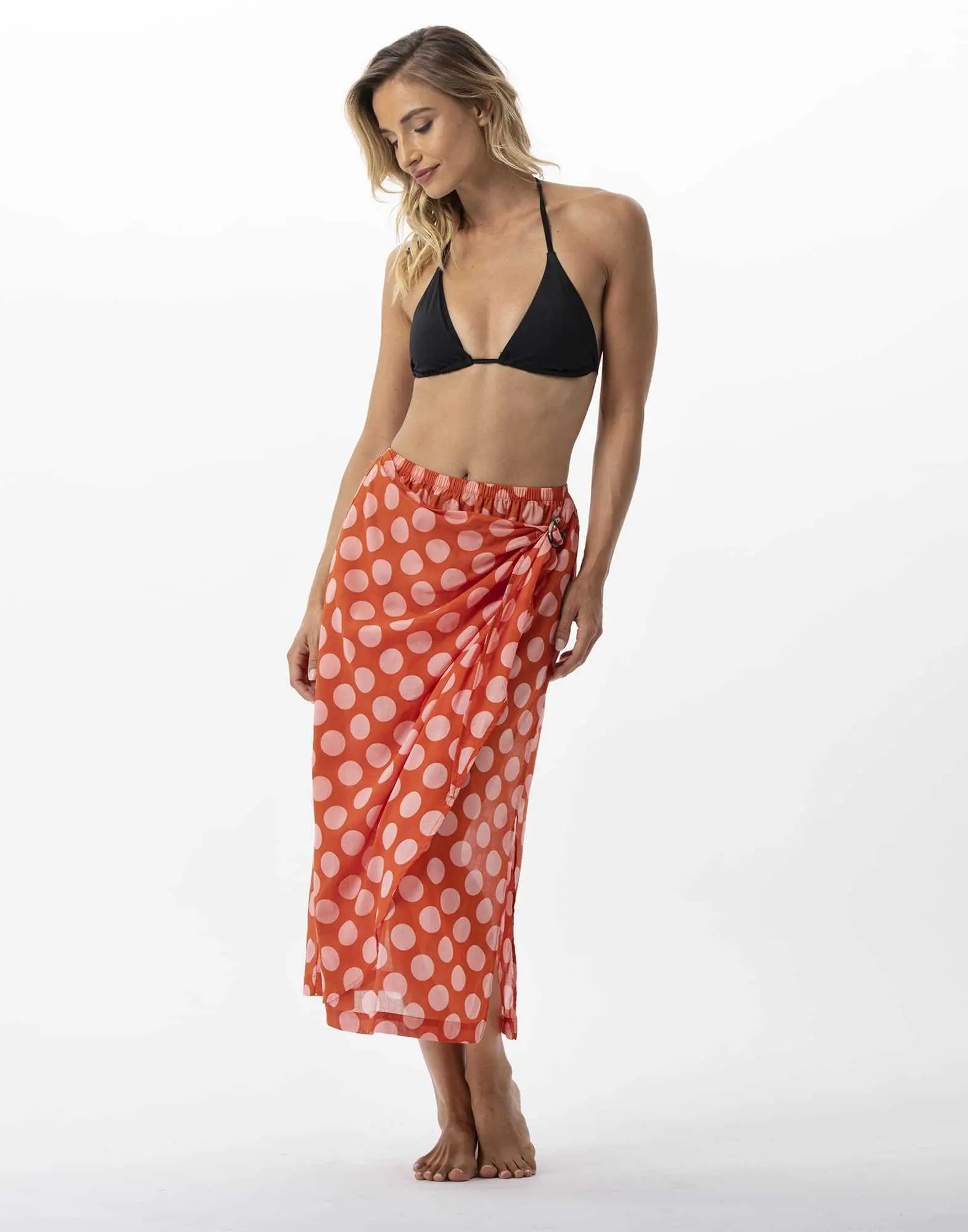 Polka dot printed sarong skirt in 100% cotton RIVA 780 pink | Lingerie le Chat