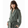 Plush flannel double-breasted bathrobe ESSENTIEL Lichen