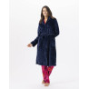 Robe de chambre boutonnée en peluche flanelle ESSENTIEL Marine