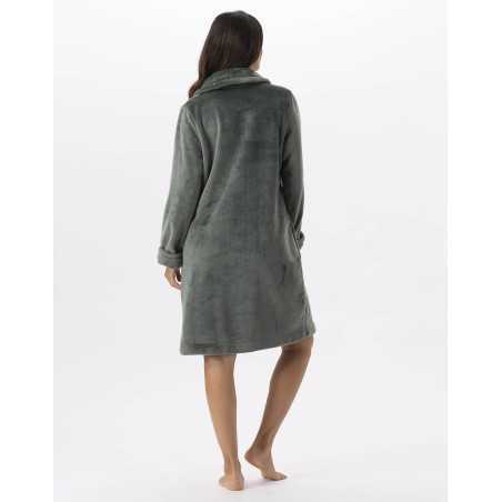 Plush flannel bathrobe ESSENTIEL H56B moss green | Lingerie le Chat