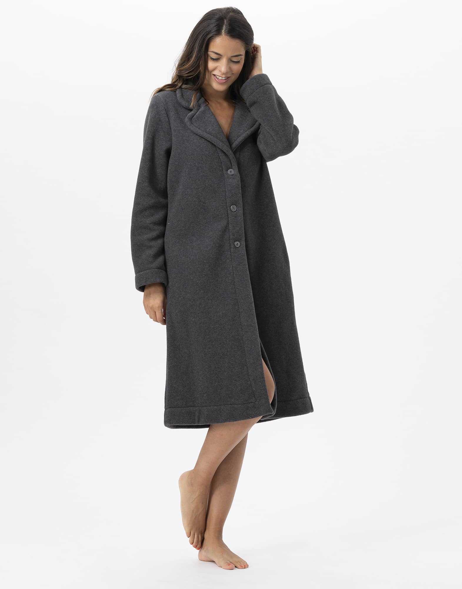 Fleece robe ESSENTIEL H52B in anthracite | Lingerie le Chat