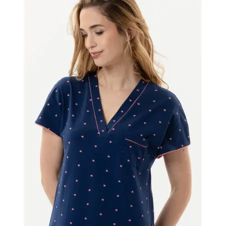 Long jersey nightshirt AMORE 711 navy | Lingerie le Chat