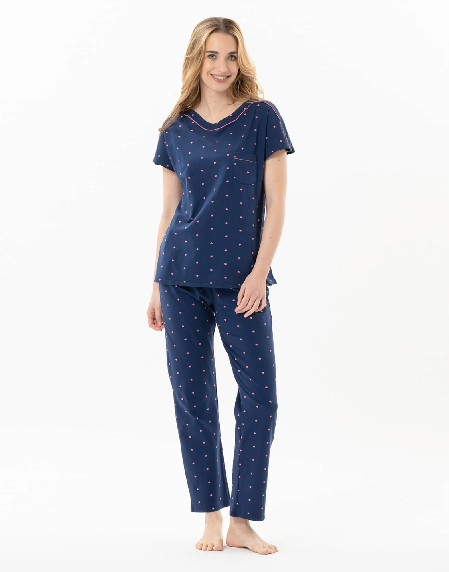 Cotton elastane pyjamas AMORE 702 navy | Lingerie le Chat