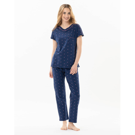 Cotton elastane pyjamas AMORE 702 navy | Lingerie le Chat