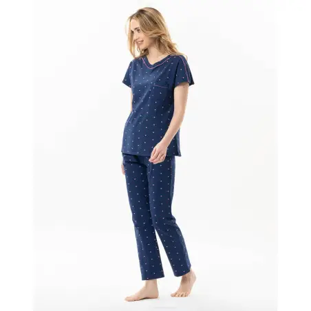 Cotton elastane pyjamas AMORE 702 navy | Lingerie le Chat