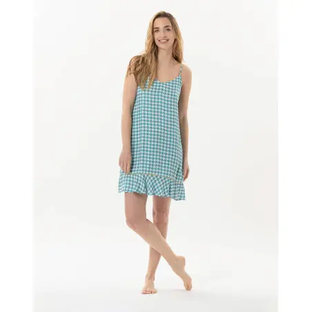 Houndstooth Check nightie in 100% viscose COCOTTE 703 blue | Lingerie le Chat